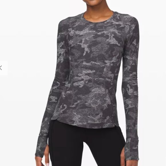 Lululemon It's Rulu Run Long Sleeve Size 2 Long Sleeve Black Camo - Picture 1 of 8